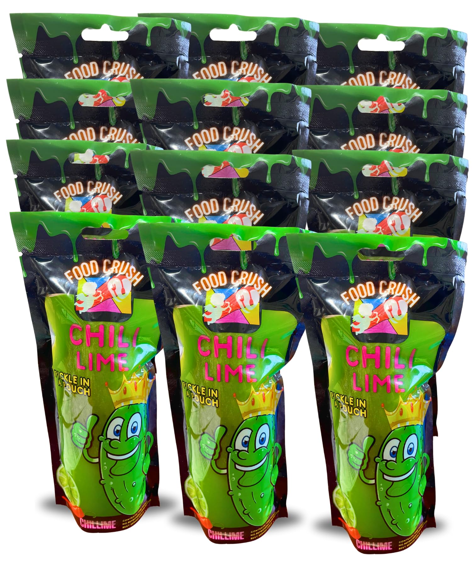 FoodCrush-Jumbo Pickles In A Pouch Variety Sampler (12 Pack) Individually Wrapped 6 Flavors – Cotton Candy, Blue Raspberry, Chamoy, Tiger’s Blood, Spicy Chili Lime, Grape-Tiktok Trend Items.