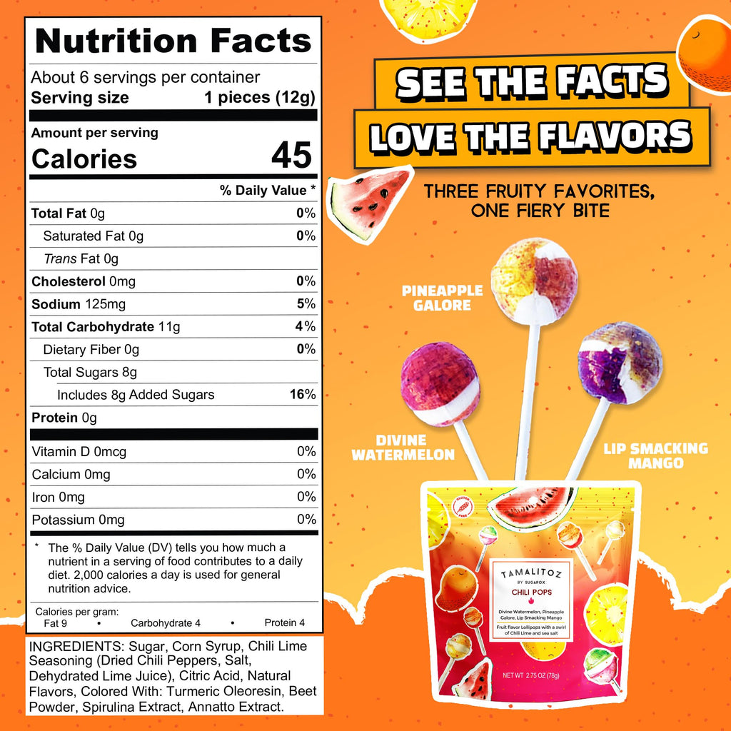 Tamalitoz Chili Pops Chamoy Spicy Mexican Lollipops with Chili, Lime, Sea Salt, Coconut, Tamarind & Cucumber Flavors Fruity Handcrafted Candy, Gluten-Free, Kosher, 2 Bags, (11oz)
