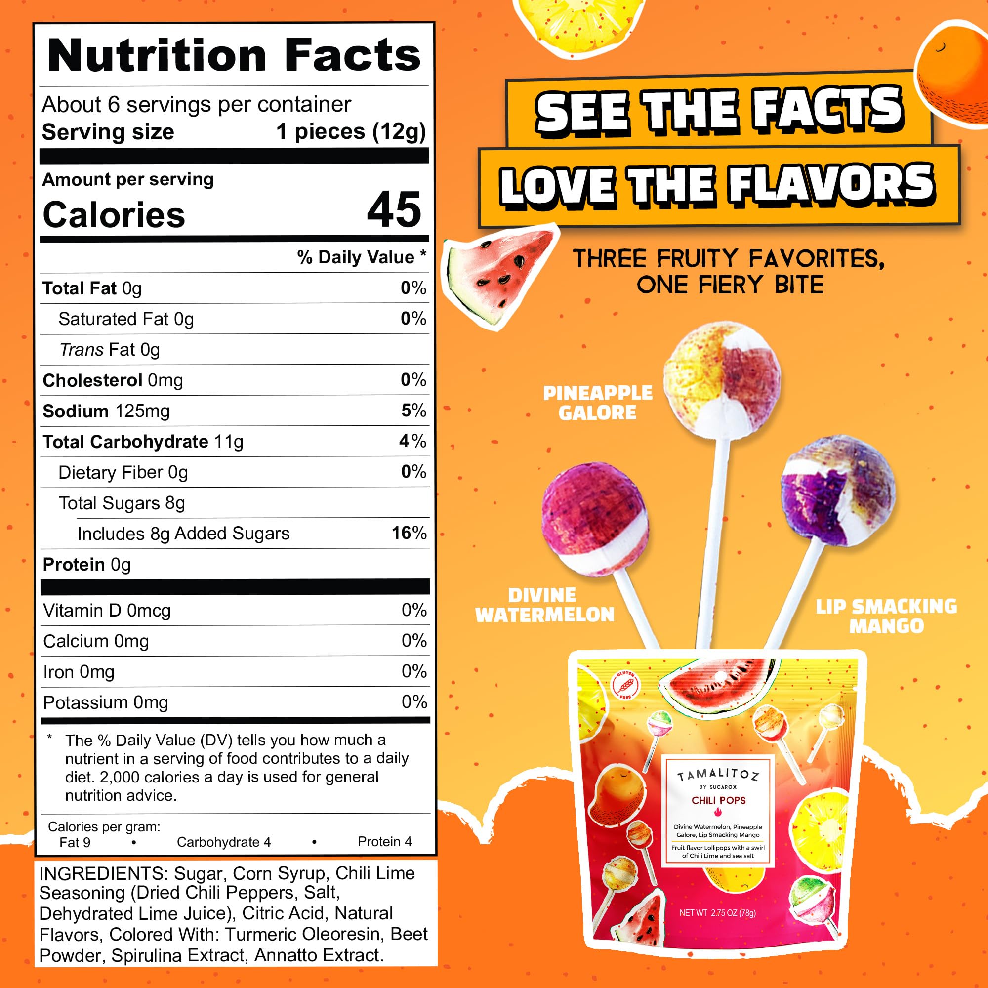 Tamalitoz Chili Pops Chamoy Spicy Mexican Lollipops with Chili, Lime, Sea Salt, Coconut, Tamarind & Cucumber Flavors Fruity Handcrafted Candy, Gluten-Free, Kosher, 2 Bags, (11oz)