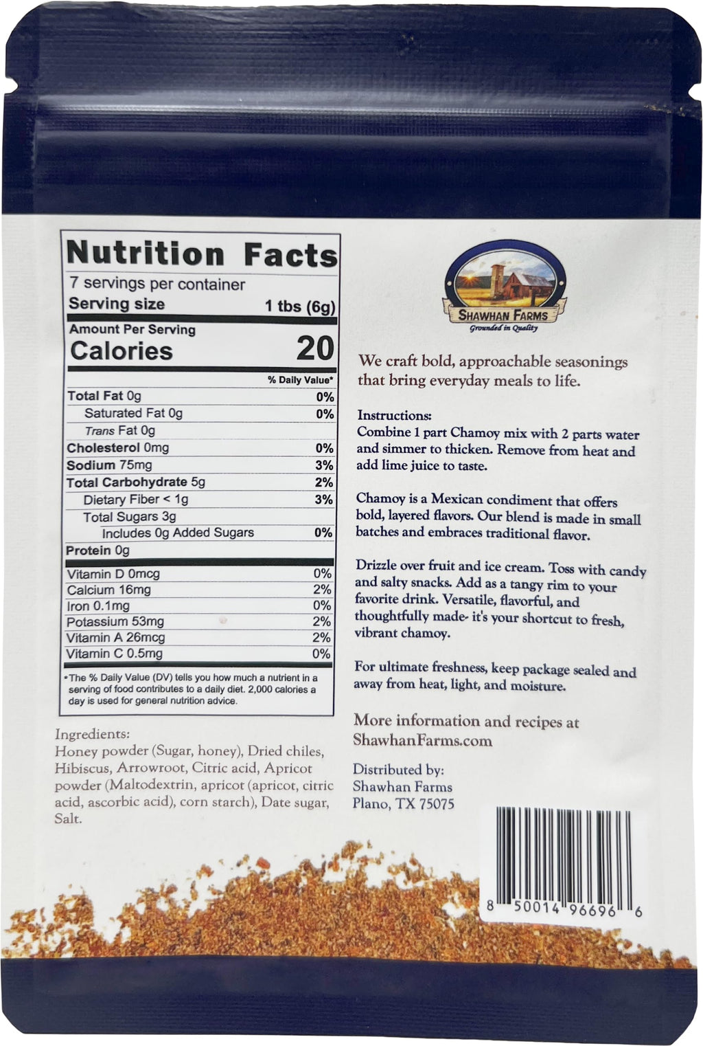 Chamoy Sauce Dry Mix for Fruit, Candy and Snacks, Shawhan Farms, 1.5 oz | add water and simmer for fresh chamoy sauce, dip or drizzle on fruit, candy and snacks, hibiscus color, no artificial dyes