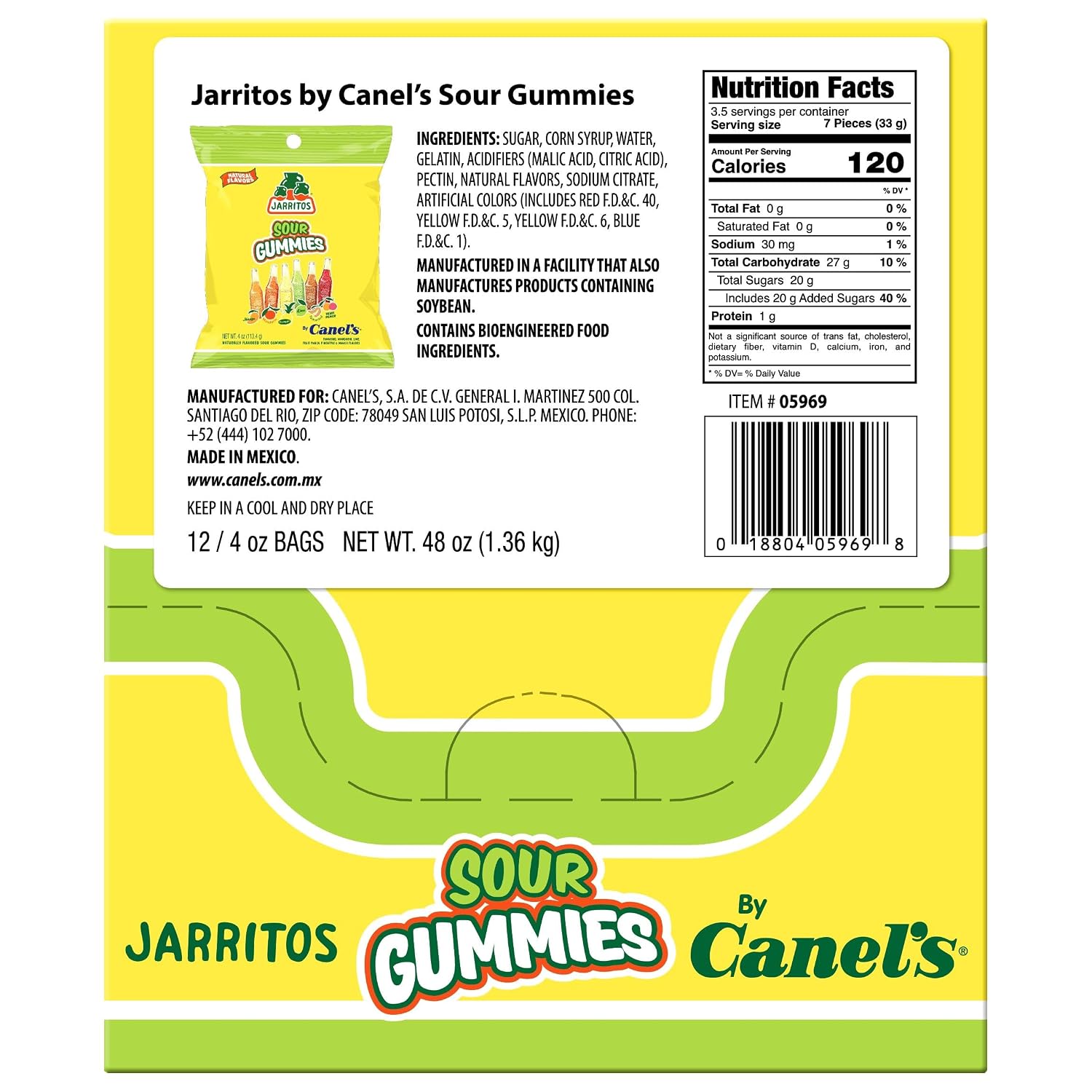 Canel's Jarritos Sour Gummies Candy, Mango, Mandarin, Pineapple, Lime, Tamarind & Fruit Punch Flavors, 4 oz, (Pack of 12)