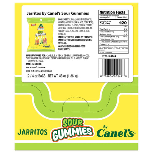 Canel's Jarritos Sour Gummies Candy, Mango, Mandarin, Pineapple, Lime, Tamarind & Fruit Punch Flavors, 4 oz, (Pack of 12)