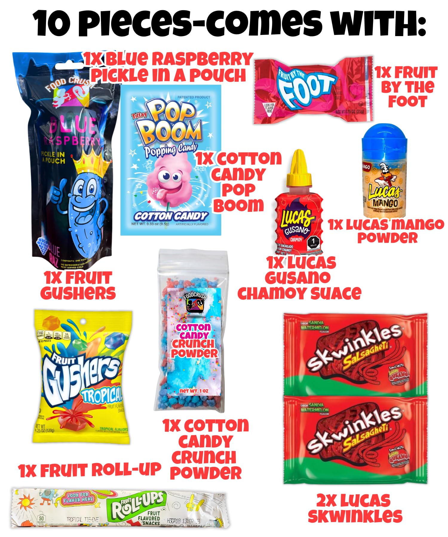 Cotton Candy Pickle Kit Gift Box From Tiktok-With Cotton Candy Crunch, Pop Rocks, Lucas Gusano Chamoy, Skwinkles, gifts for kids teen girls boys