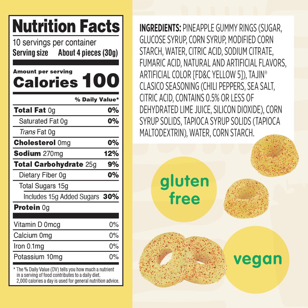 Snak Club Tajin Watermelon Rings, Chili & Lime Gummy Snacks, Mild in Heat Bold in Flavor, Gluten-Free Snack, 2.25oz,(Pack of 12)