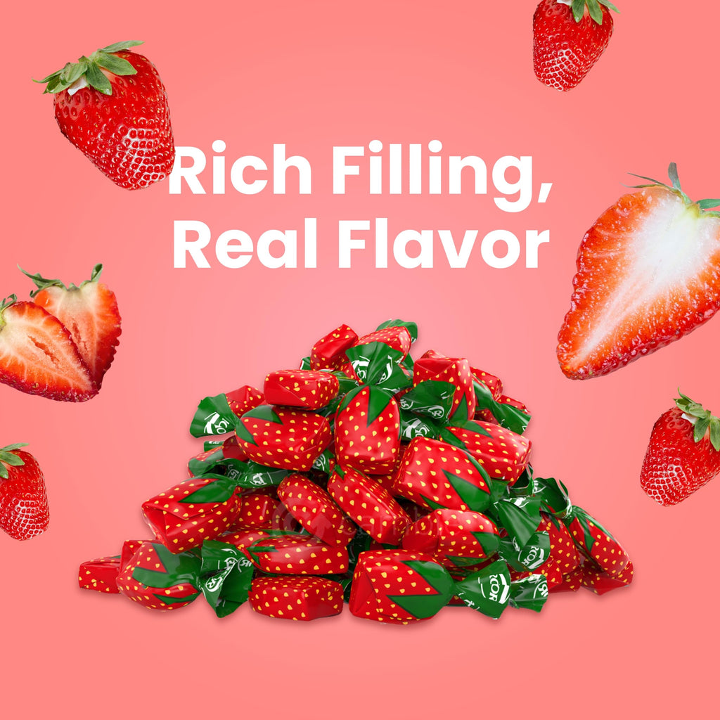 Strawberry Hard Candy Individually Wrapped by Cambie, 2 lbs of Strawberry Candy with a Deliciously Sweet Hard Exterior with a Soft, Fruit-Filled Center