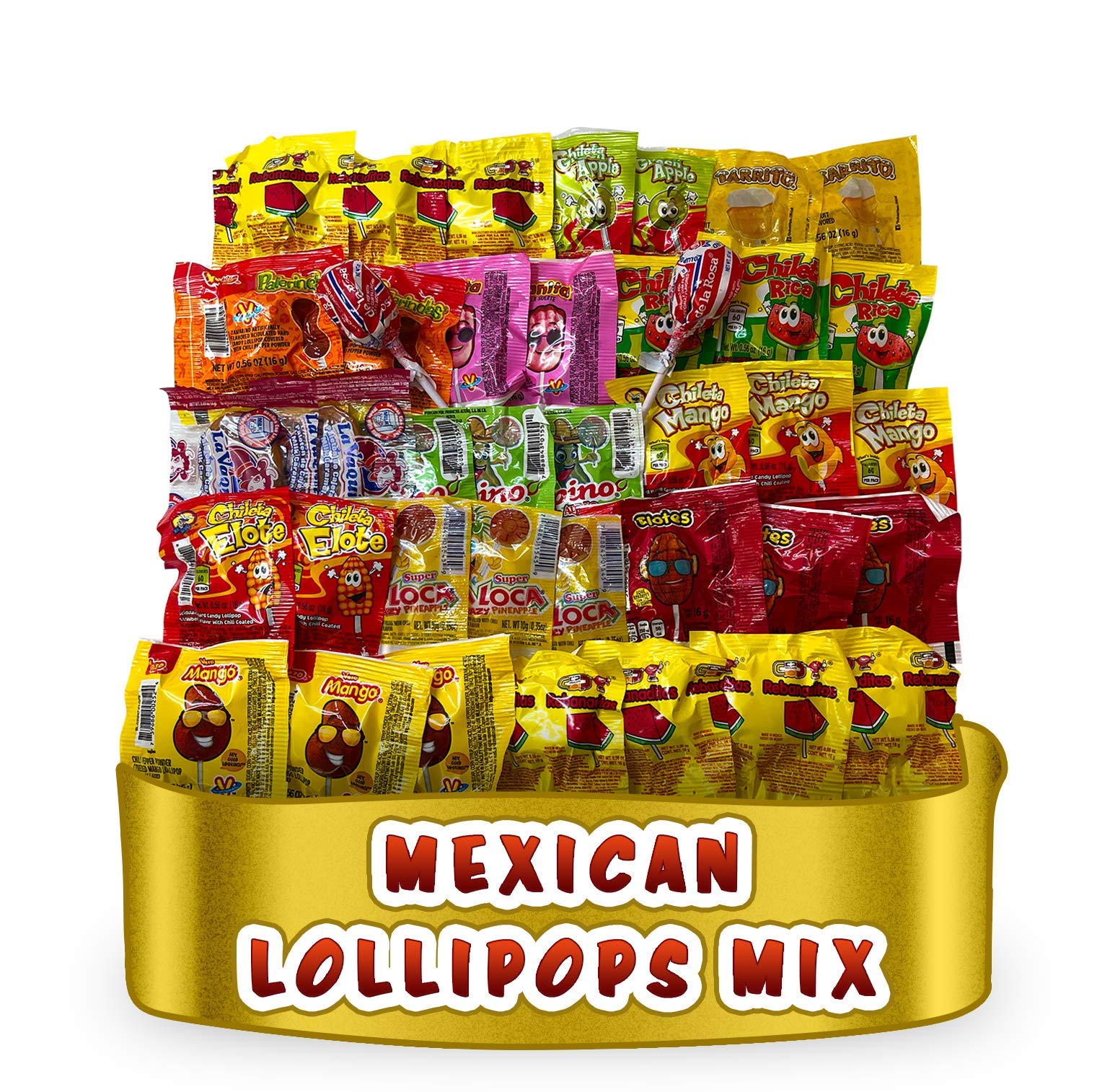 Mexican Candy Lollipops - Dulce Mexicanos Surtidos - Variety Pack of Sweet, Sour, Salty & Spicy - Mexican Candies Snacks (36 Count)