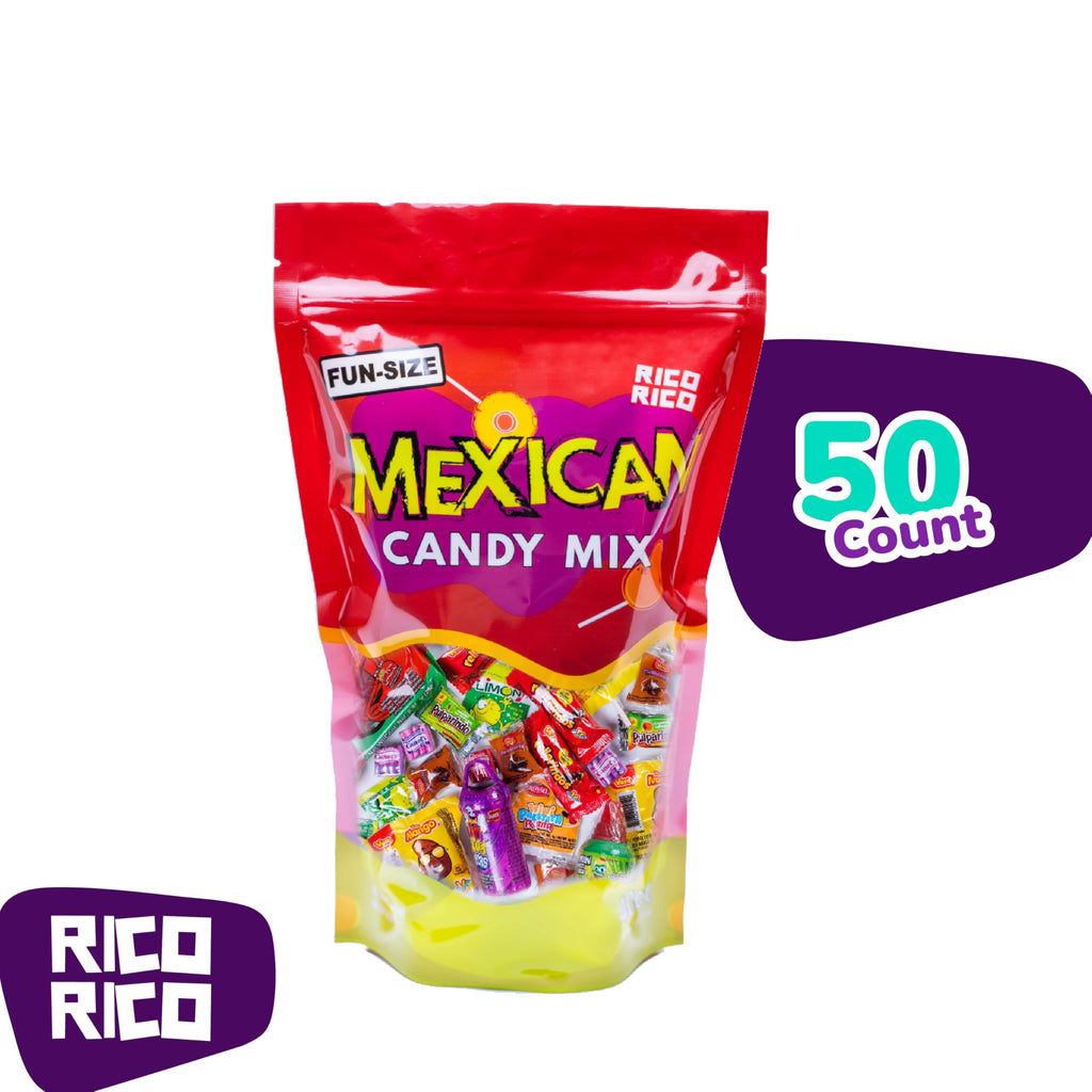 RICO RICO Mexican Mexican Candy Assortment 50 Pieces – Sweet, Spicy & Tangy Dulces Mexicanos, Tamarind, Chili, and Sour Treats, Fiesta Snacks