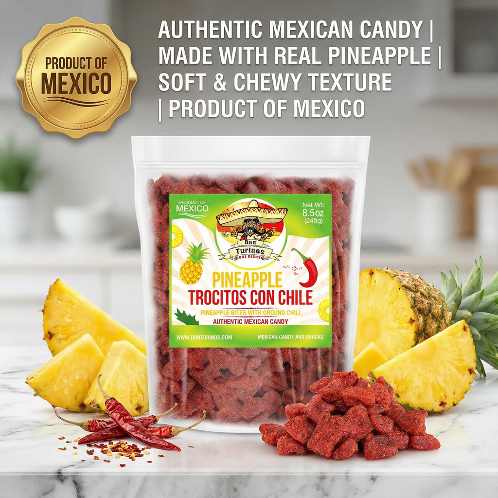 Dried Chili Pineapple Mexican Candy , 8.5 oz, Natural Soft Dry Chunks, Traditional Dulce Mexicano, Sweet and Spicy Flavor, by Don Turinos