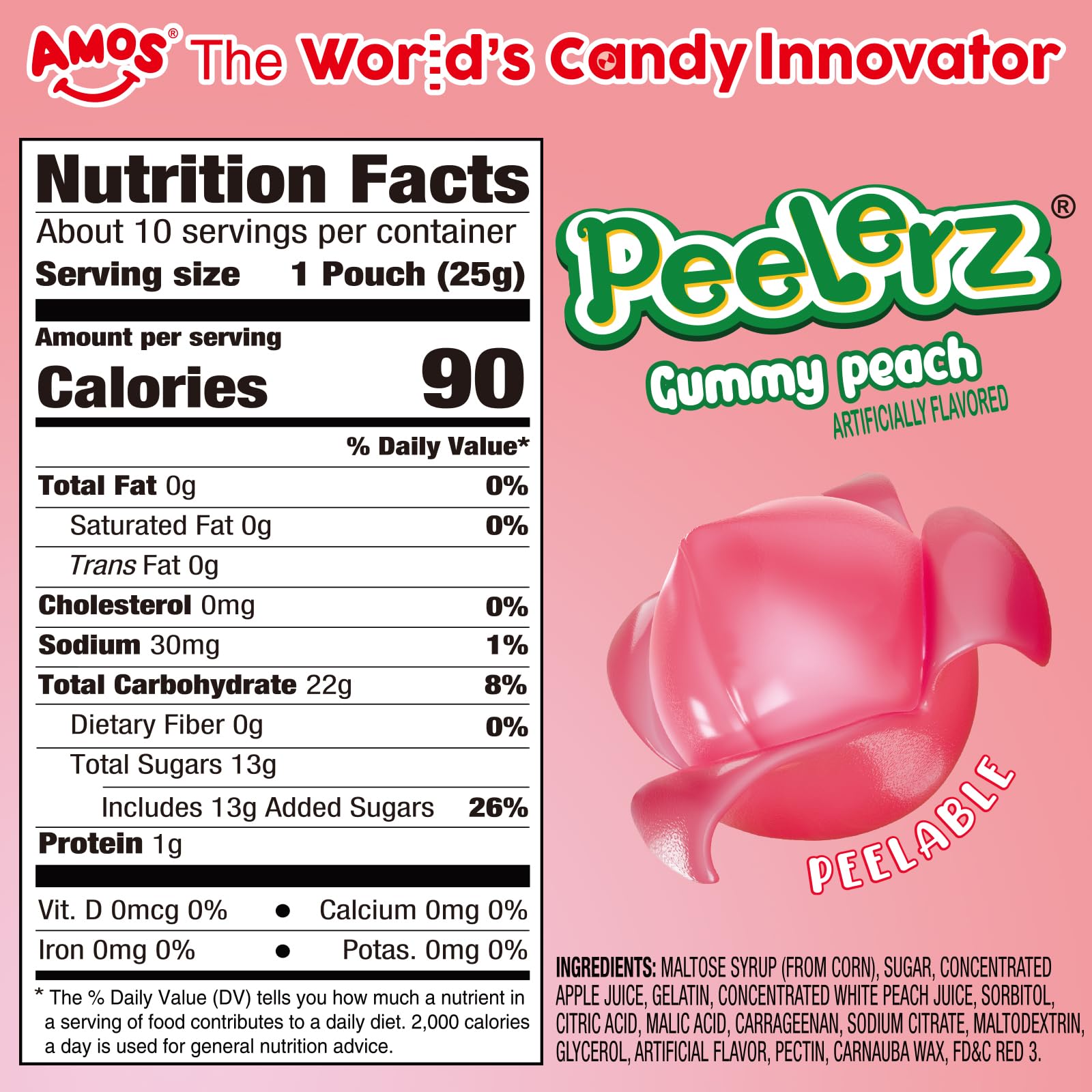 AMOS Peelerz Chili Mango Peelable Gummy Candy, Spicy Sweet Mango Flavor, Real Fruit Juice Infused, 8.47 OZ (240g)