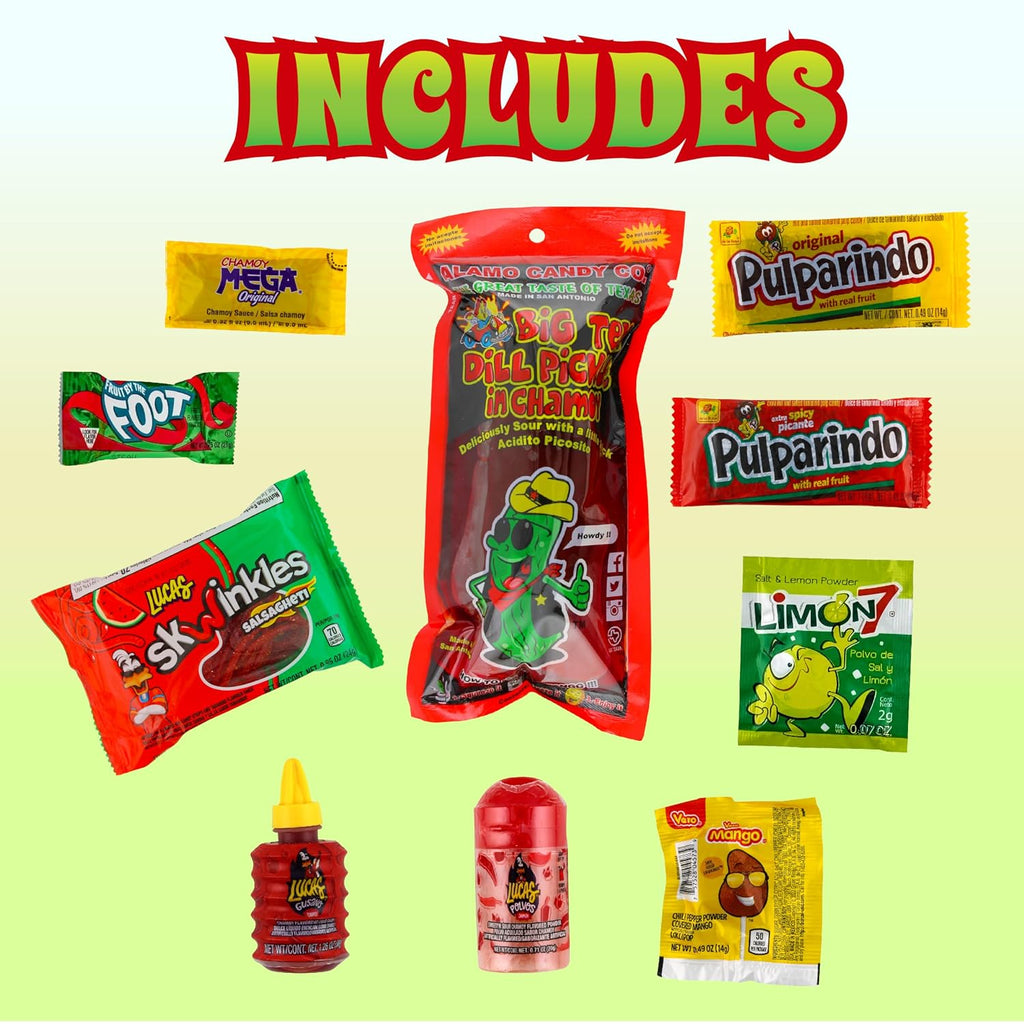 Chamoy Pickle Kit, Mexican Candy Mix Ready to make the Famous TikTok Trend, Includes Original Alamo Dill Pickle, Baby Lucas, Lucas Gusano, Skwinkles Salsaghetti & Other Mexican Candy by LookOn