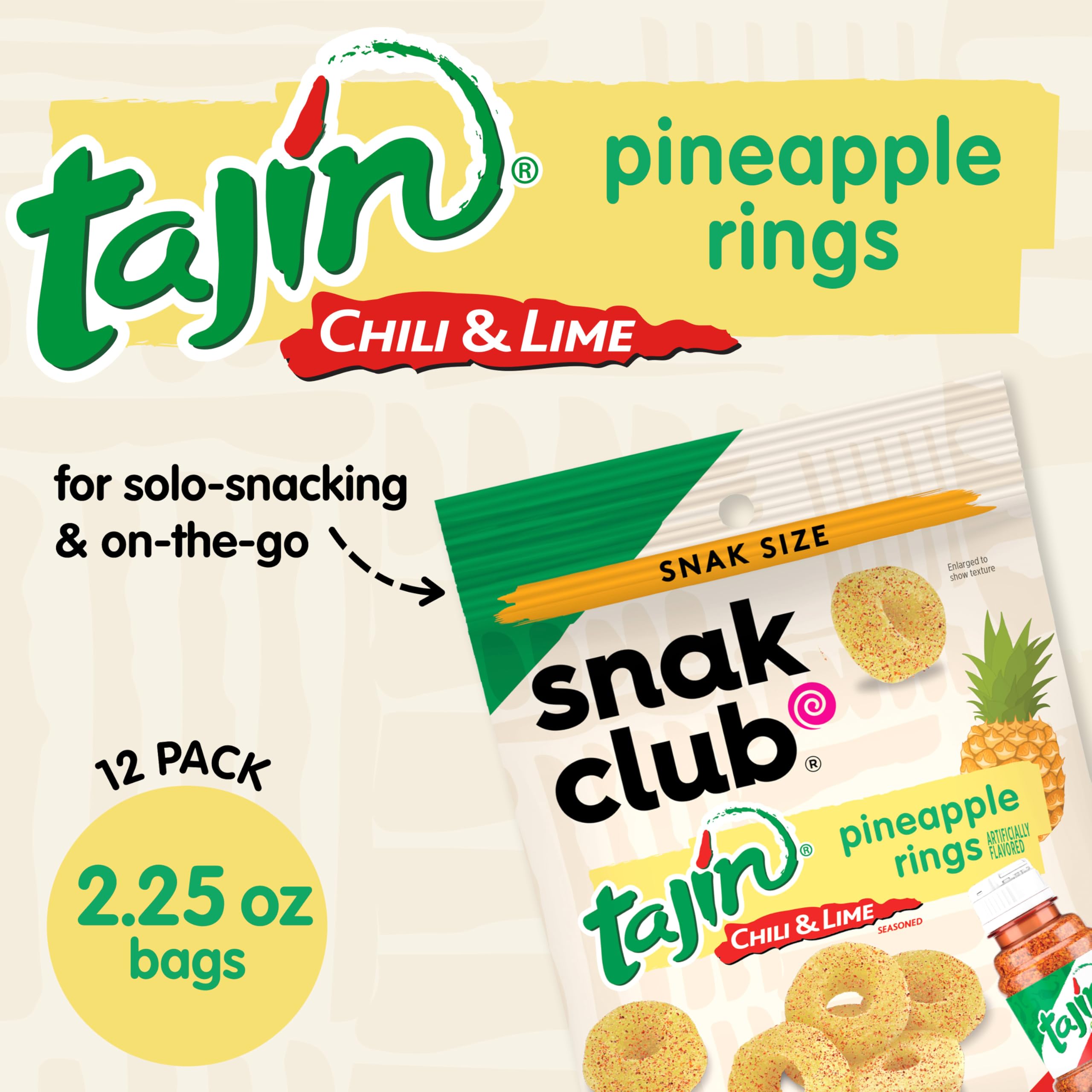 Snak Club Tajin Watermelon Rings, Chili & Lime Gummy Snacks, Mild in Heat Bold in Flavor, Gluten-Free Snack, 2.25oz,(Pack of 12)
