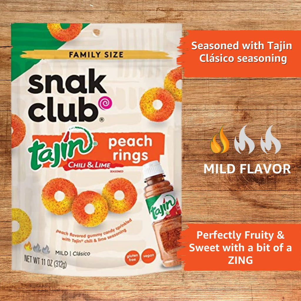 Snak Club Tajin Watermelon Rings, Chili & Lime Gummy Snacks, Mild in Heat Bold in Flavor, Gluten-Free Snack, 2.25oz,(Pack of 12)