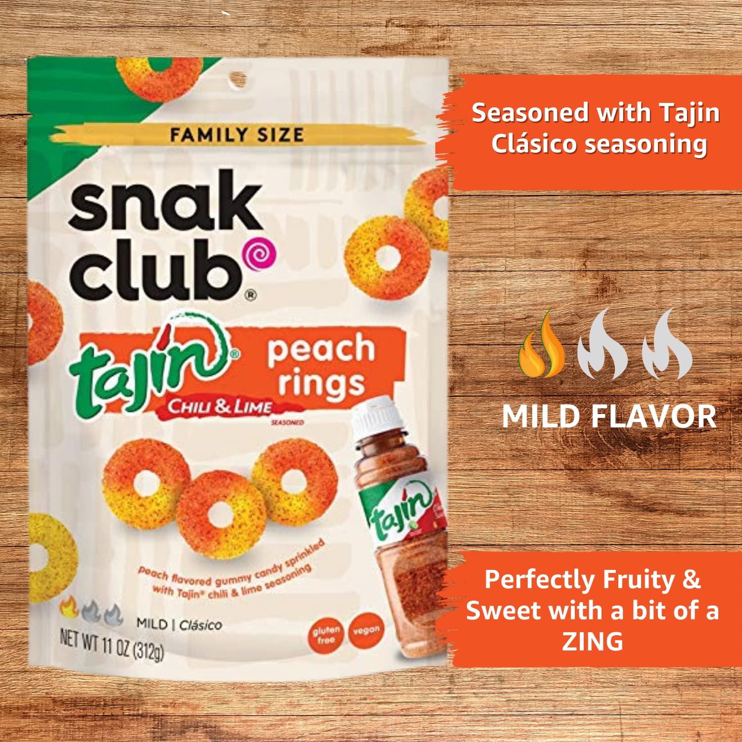 Snak Club Tajin Watermelon Rings, Chili & Lime Gummy Snacks, Mild in Heat Bold in Flavor, Gluten-Free Snack, 2.25oz,(Pack of 12)