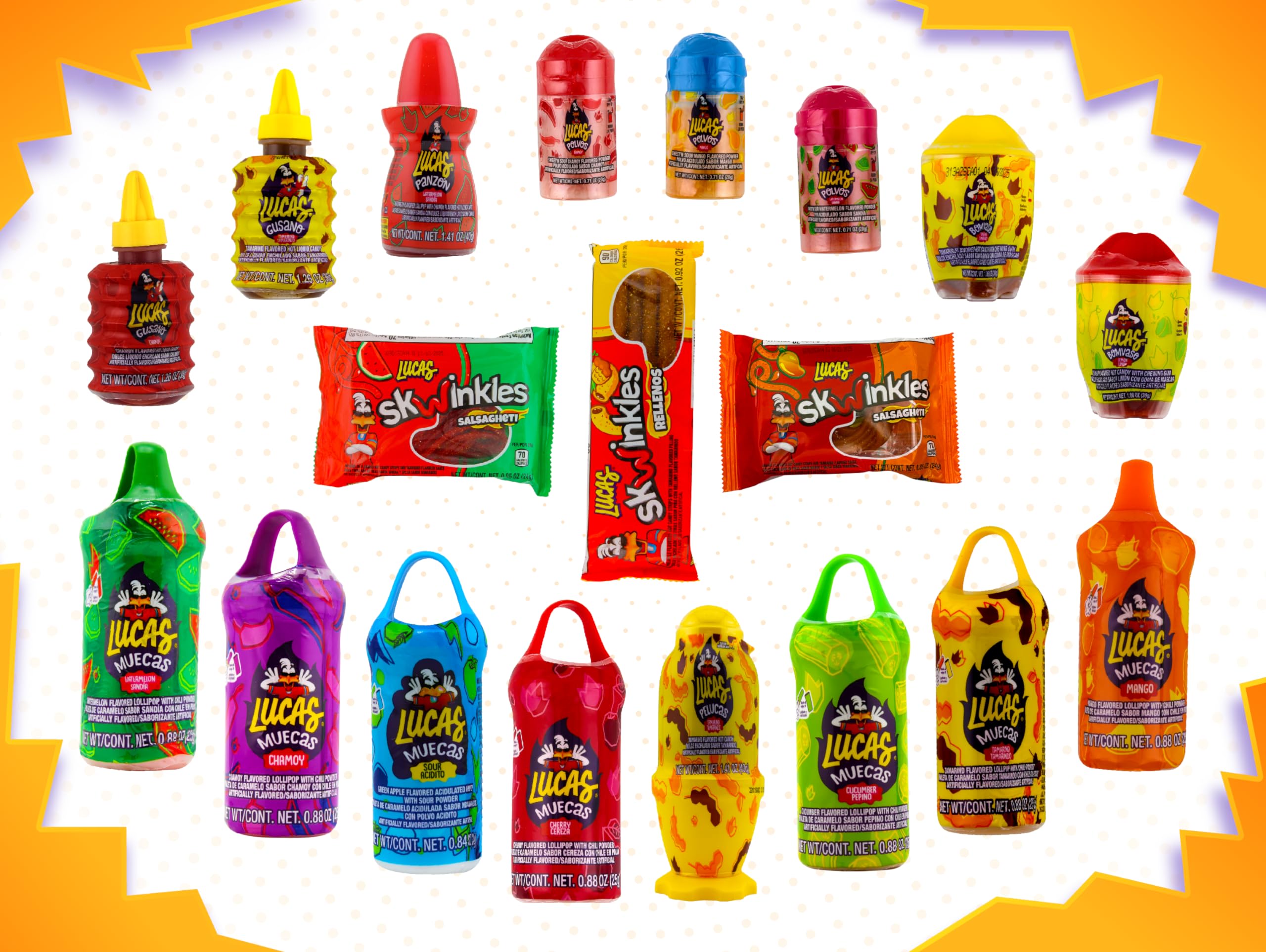 Lucas Mexican Candy Mix (14 Count) Variety of Sour, Sweet, Spicy, Include Lucas Skwinkles, Pelucas, Lucas Muecas, Baby Lucas, Gusano, Salsagheti by LookOn