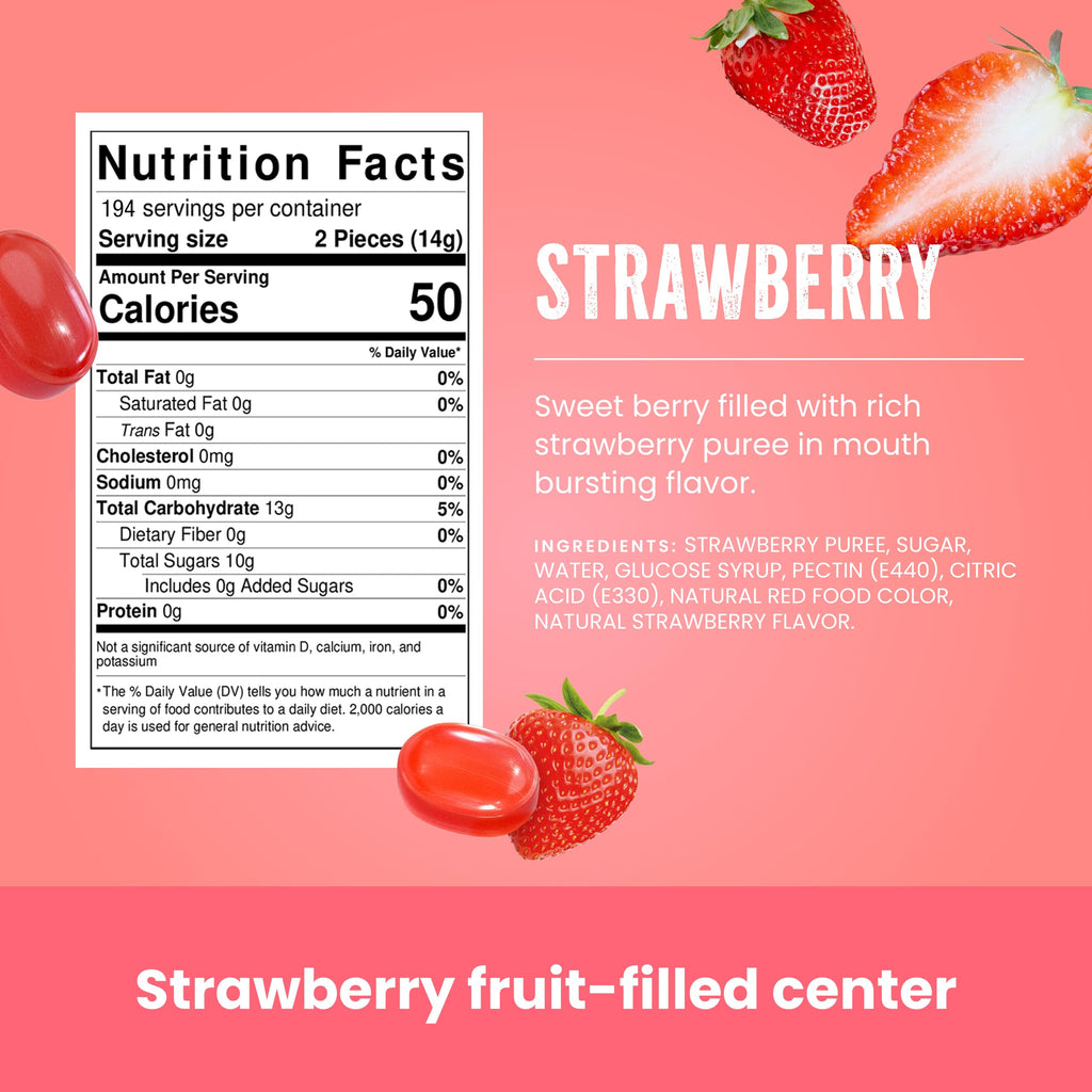 Strawberry Hard Candy Individually Wrapped by Cambie, 2 lbs of Strawberry Candy with a Deliciously Sweet Hard Exterior with a Soft, Fruit-Filled Center