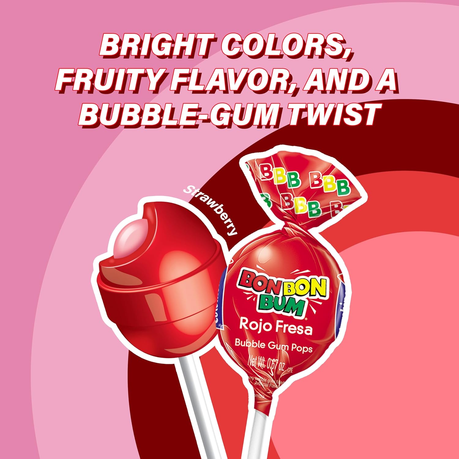 Colombina Bon Bon Bum Passion Fruit Lollipops, Tropical Fruit Hard Candy, Individually Wrapped Candy Pops for Parties, Candy Bowl Refill, Office or Classroom Rewards, 24 Count