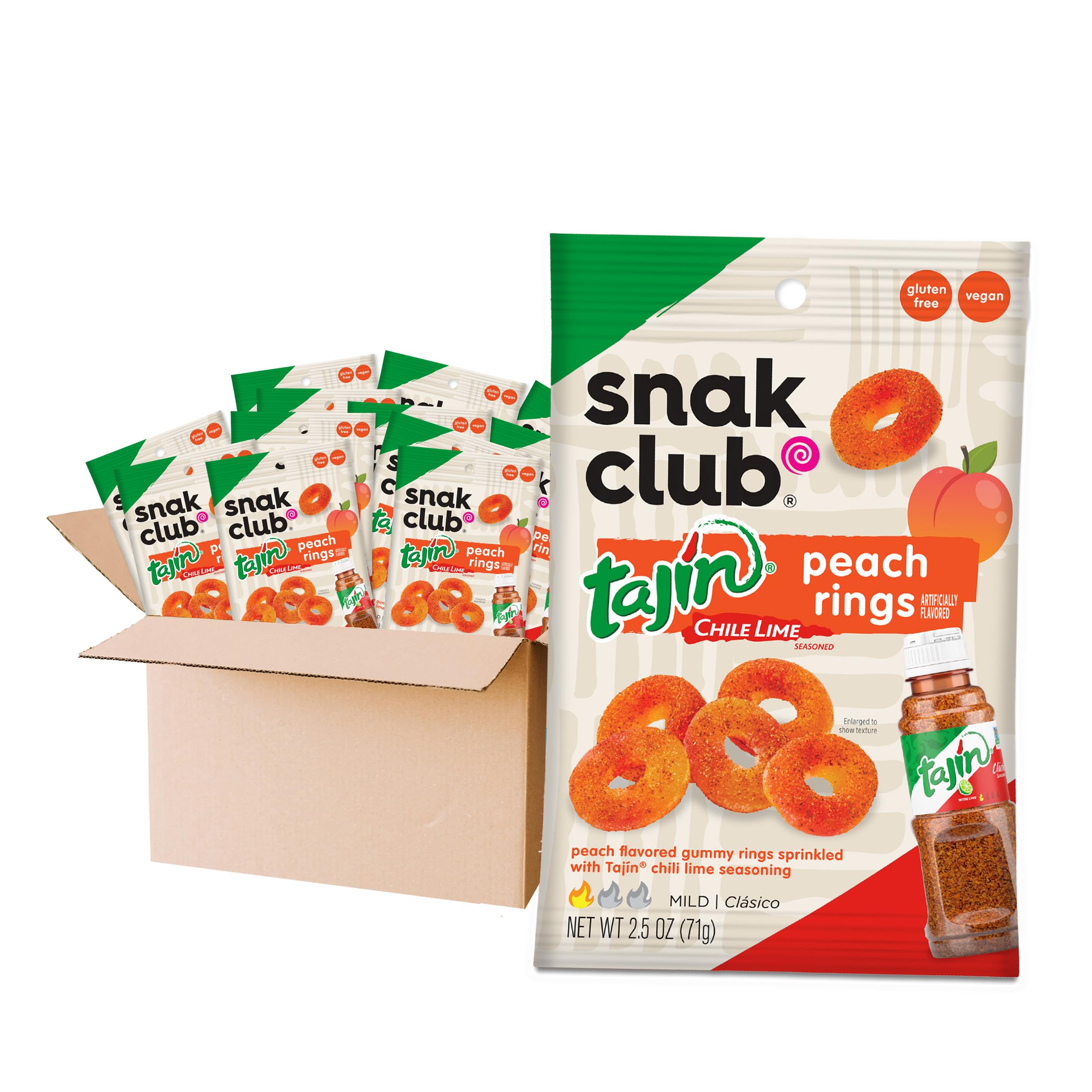 Snak Club Tajin Pineapple Rings Gummy Candy, Fruit Candy Gummies with Chili and Lime Seasoning, Mild, Gluten-Free and Vegan Snacks, 11 oz Resealable Bag