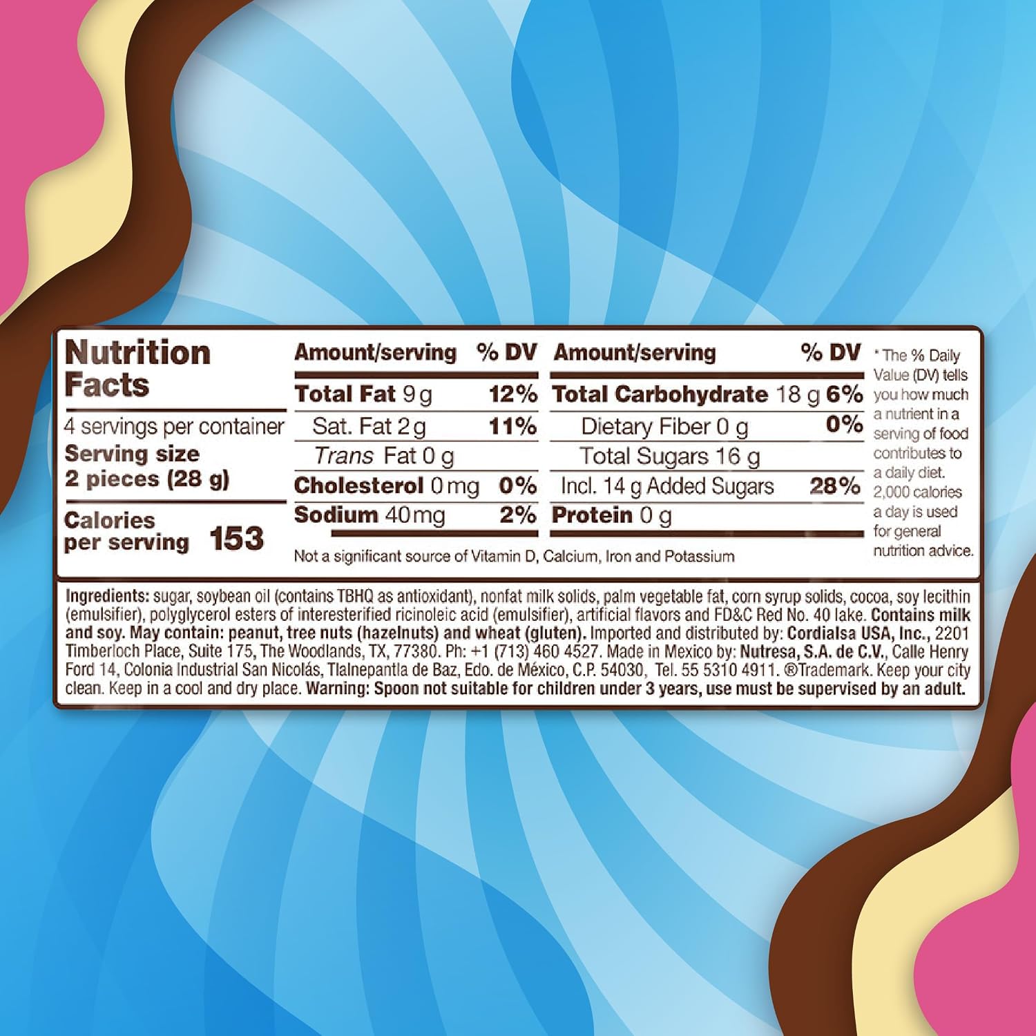 Nucita Trisabor, 3-Flavor Creamy Candy, 7.9 oz (16 Pack) | Chocolate, Strawberry & Vanilla Spreadable Candy