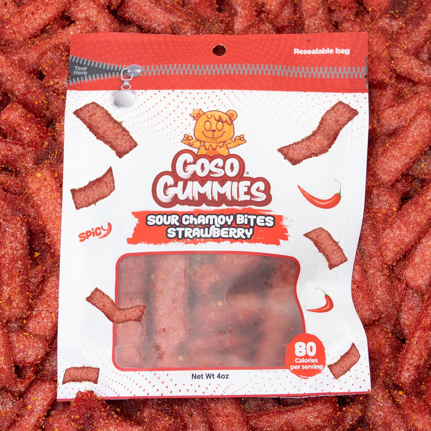 Goso Gummies Sour Strawberry Chamoy Strips – 4oz Bag | Tangy Candy With Real Chamoy Flavor | Sour, Spicy, Sweet | TikTok Viral Candy | Premium Gummy Belt Snacks | Resealable Bag