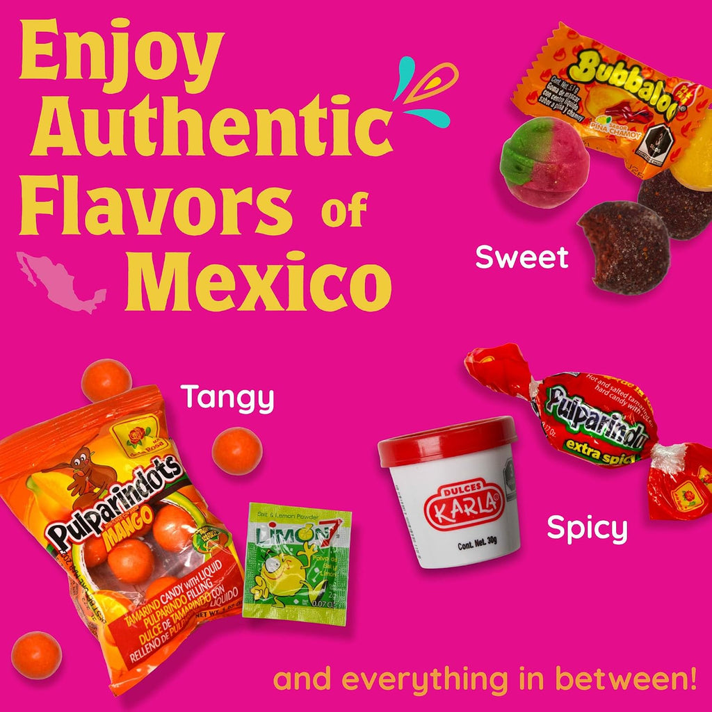 Que Padre Mexican Candy Variety Pack 2 lbs | Imported Mexican Snacks - Candy Box Spicy - Sweet - Tangy - Tamarind Mix with Pulparindo & Bubbaloo