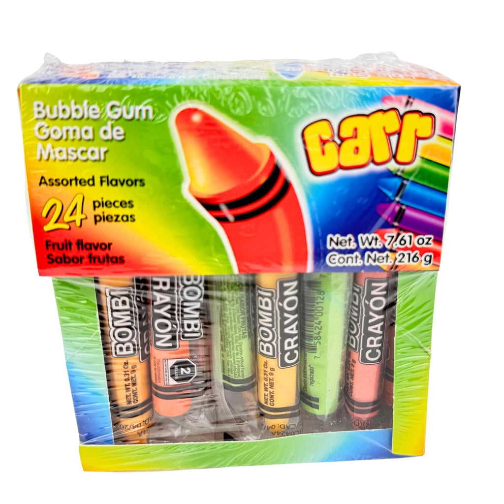 Bombi Crayon Chewing Gum 24 Pieces, Carr Mexican Bubble Gum Assorted Fruit Flavors, Individually Wrapped Novelty Candy, Dulces Mexicanos, Goma de Mascar by New to Town