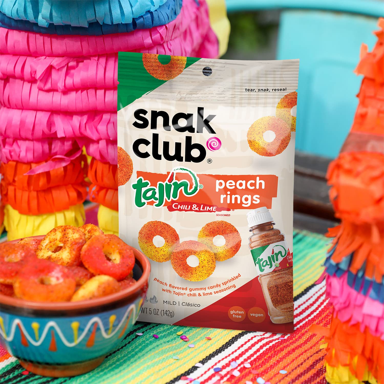 Snak Club Tajin Watermelon Rings, Chili & Lime Gummy Snacks, Mild in Heat Bold in Flavor, Gluten-Free Snack, 2.25oz,(Pack of 12)