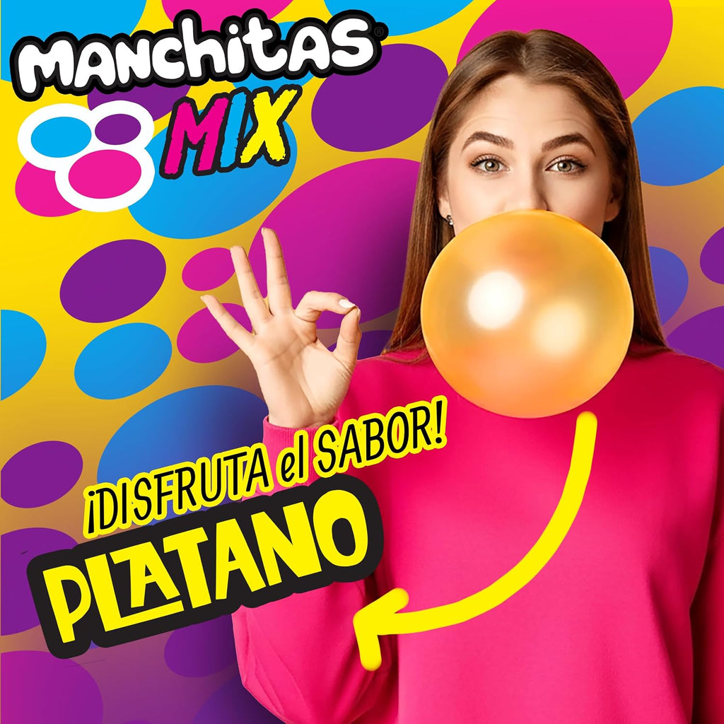 Manchitas Mix Chewing Gum Candy, Mexican Fruit Flavors (Blueberry, Fruit Punch & Banana), Individually Wrapped Bulk Pack, 100 Count (15.5 oz)