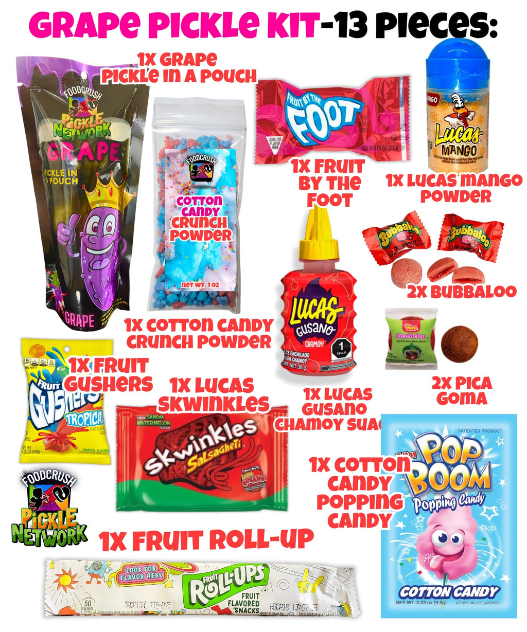 Blue Raspberry Pickle Kit With Takis-Mexican Candy Gift Box From Tiktok Fruit Rollup, Lucas Gusano Chamoy, Lucas Swinkles Salsagheti, Gushers, Mango Candy Powder-Tiktok Trend Item by Food Crush