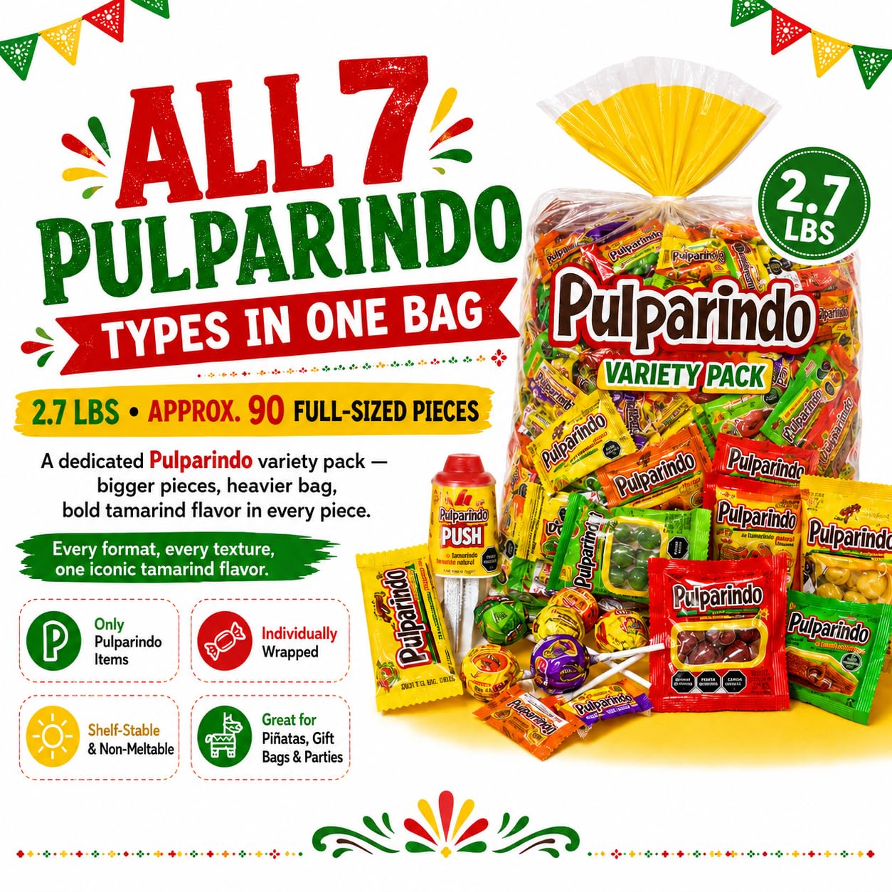 Pulparindo Mexican Candy Bulk, Dulces Mexicanos, Tamarind Candy, Pulparindo Variety Pack, Assorted Mix, Pinata Bulk, Mexican Snacks, Fiesta, 2.7 lbs