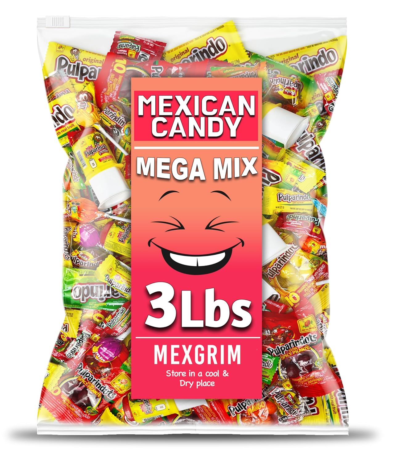 Mexgrim Mexican Candy Variety Pack, 3 lbs.Bag Individually Wrapped,Dulces Mexicanos, Bulk Mix filled with Pulparind, Perfect for piñata stuffers & Mexican Party