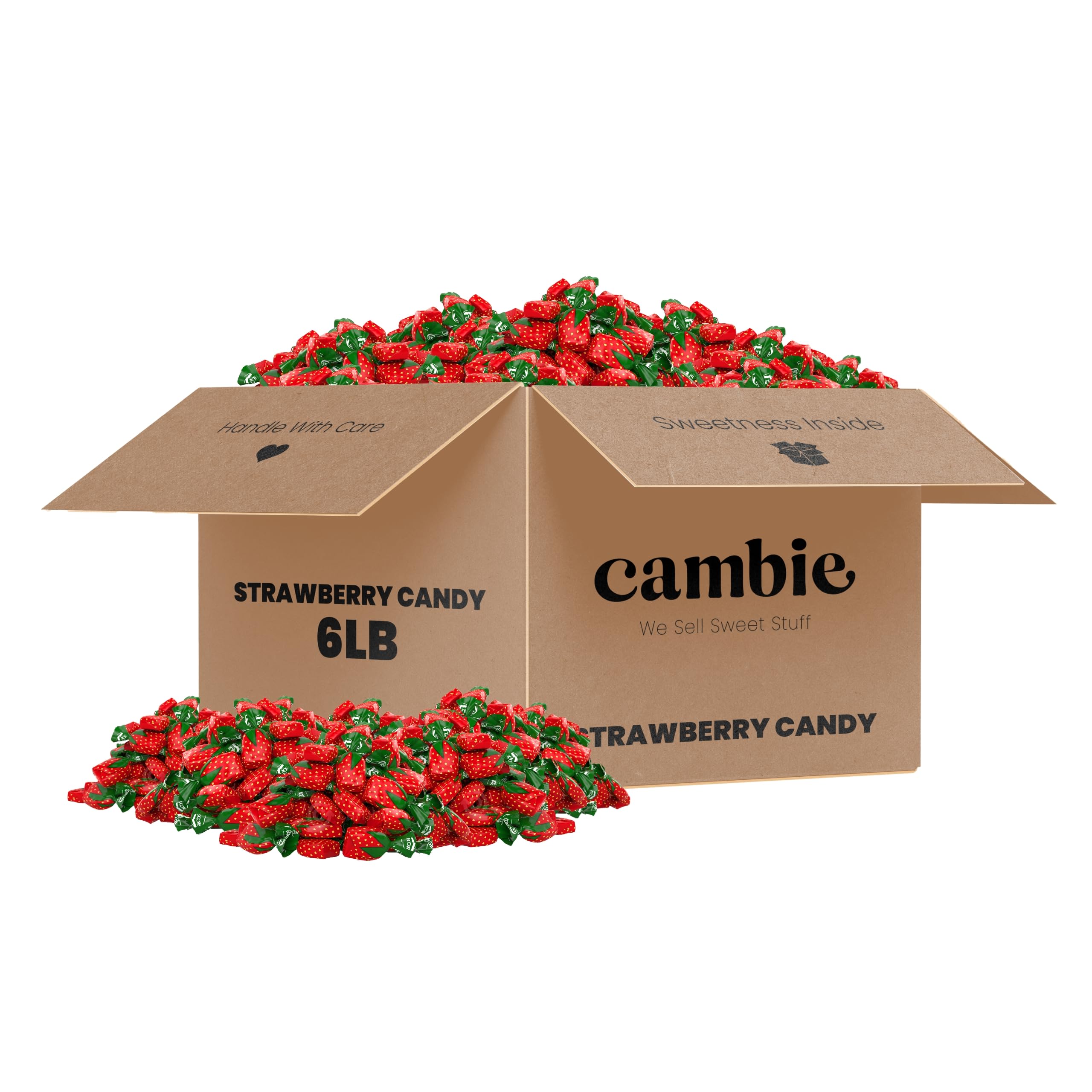 Strawberry Hard Candy Individually Wrapped by Cambie, 2 lbs of Strawberry Candy with a Deliciously Sweet Hard Exterior with a Soft, Fruit-Filled Center