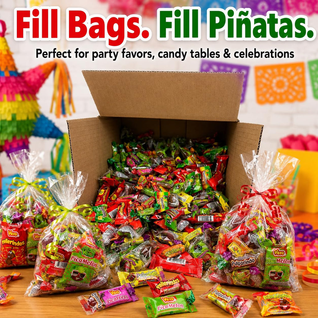 Mexican Candy Bulk (433 Count) 6.5 lbs, Dulces Mexicanos, Vero Rellerindos, Pulparindo, De La Rosa, Tamarind, Pinata Candy Mix, Halloween