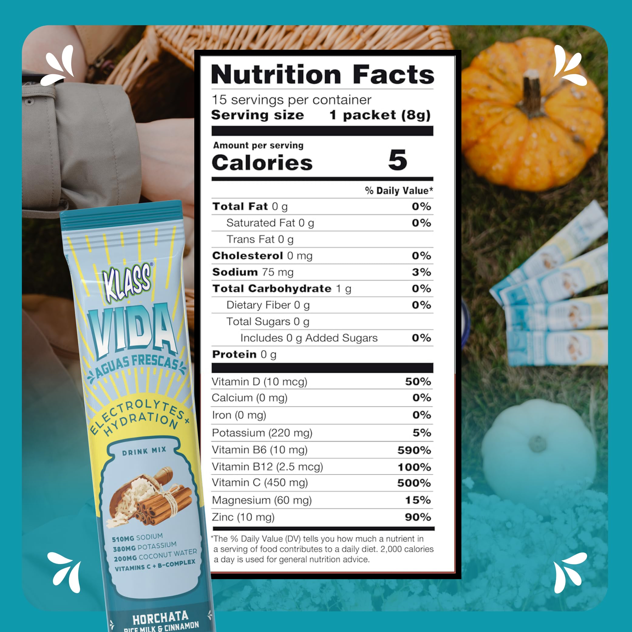 KLASS VIDA Daily Hydration Pineapple Agua Fresca Electrolyte Powder Packets | Sugar Free Electrolyte Drink Mix | Hydration Packets with Coconut Water & Minerals | 15 Stick Packs