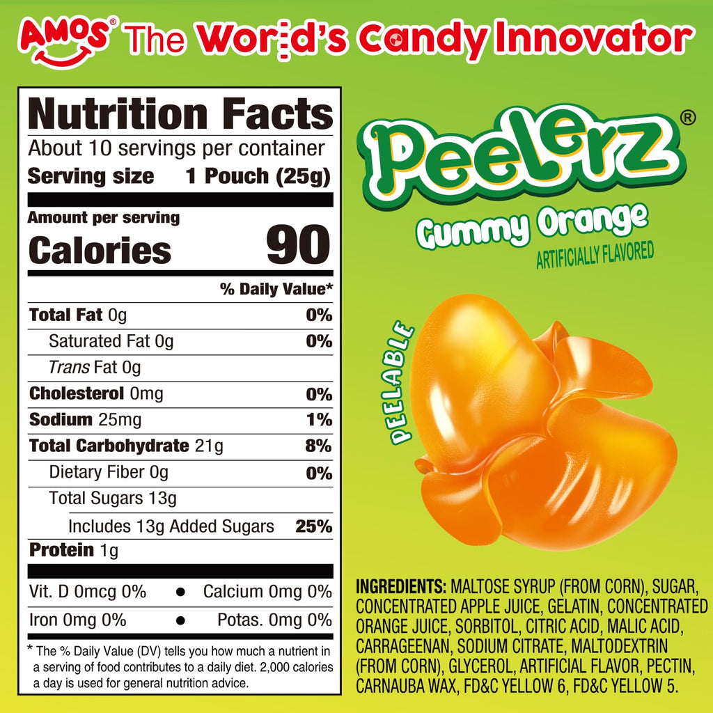 AMOS Peelerz Chili Mango Peelable Gummy Candy, Spicy Sweet Mango Flavor, Real Fruit Juice Infused, 8.47 OZ (240g)