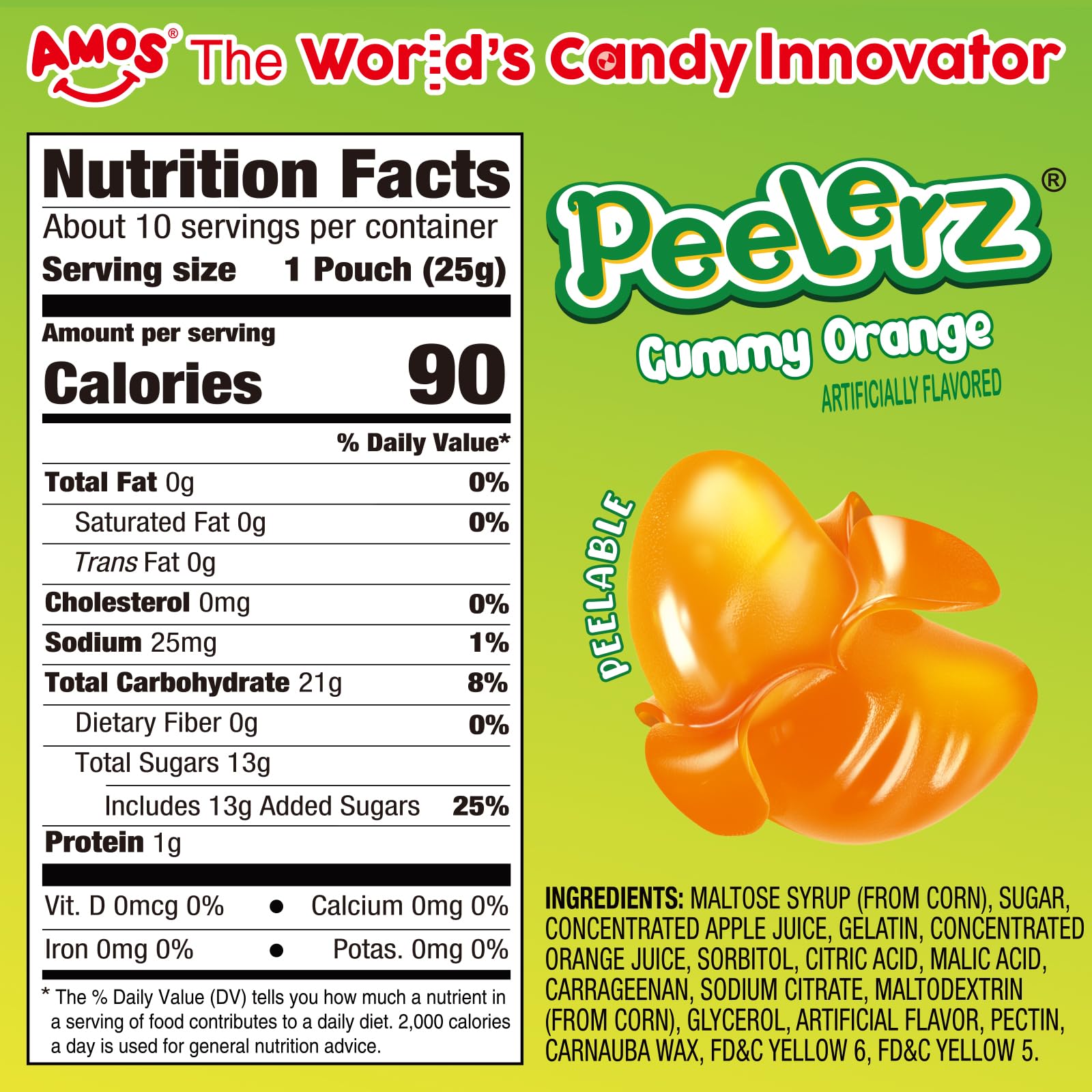 AMOS Peelerz Chili Mango Peelable Gummy Candy, Spicy Sweet Mango Flavor, Real Fruit Juice Infused, 8.47 OZ (240g)