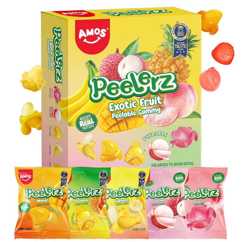 AMOS Peelerz Chili Mango Peelable Gummy Candy, Spicy Sweet Mango Flavor, Real Fruit Juice Infused, 8.47 OZ (240g)