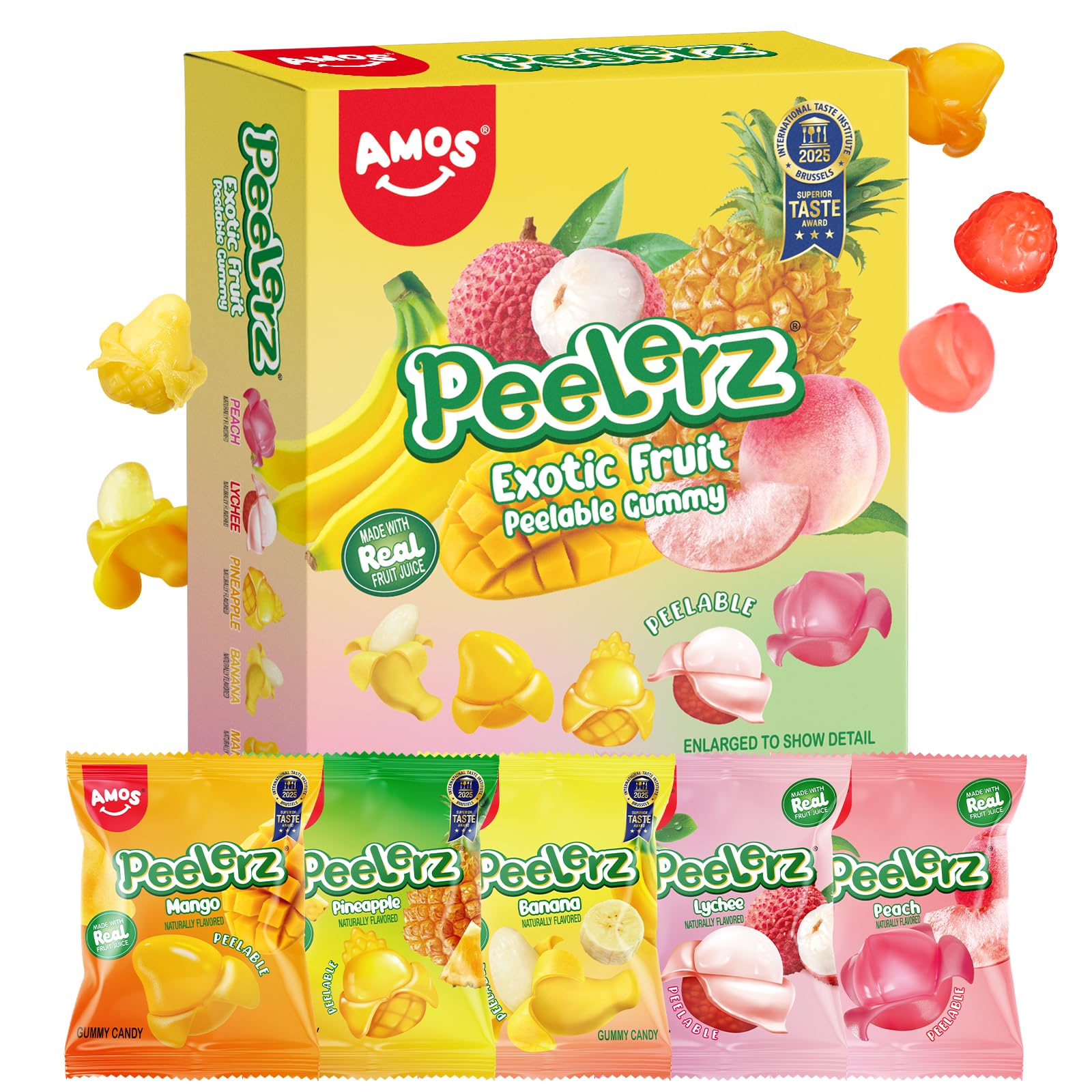 AMOS Peelerz Chili Mango Peelable Gummy Candy, Spicy Sweet Mango Flavor, Real Fruit Juice Infused, 8.47 OZ (240g)