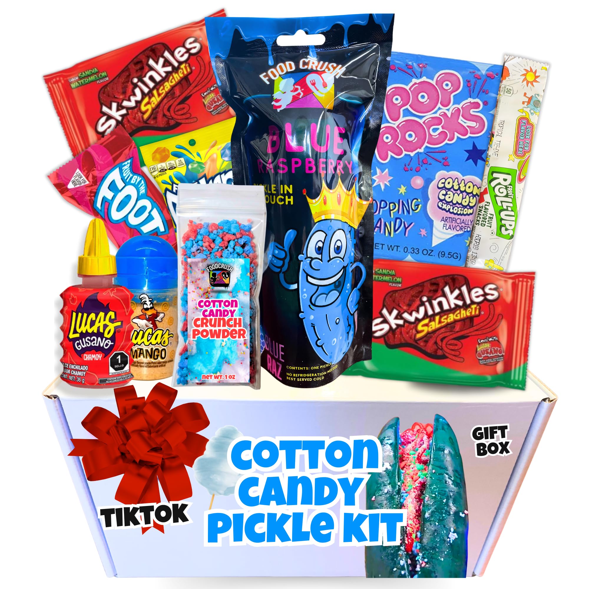 Cotton Candy Pickle Kit Gift Box From Tiktok-With Cotton Candy Crunch, Pop Rocks, Lucas Gusano Chamoy, Skwinkles, gifts for kids teen girls boys