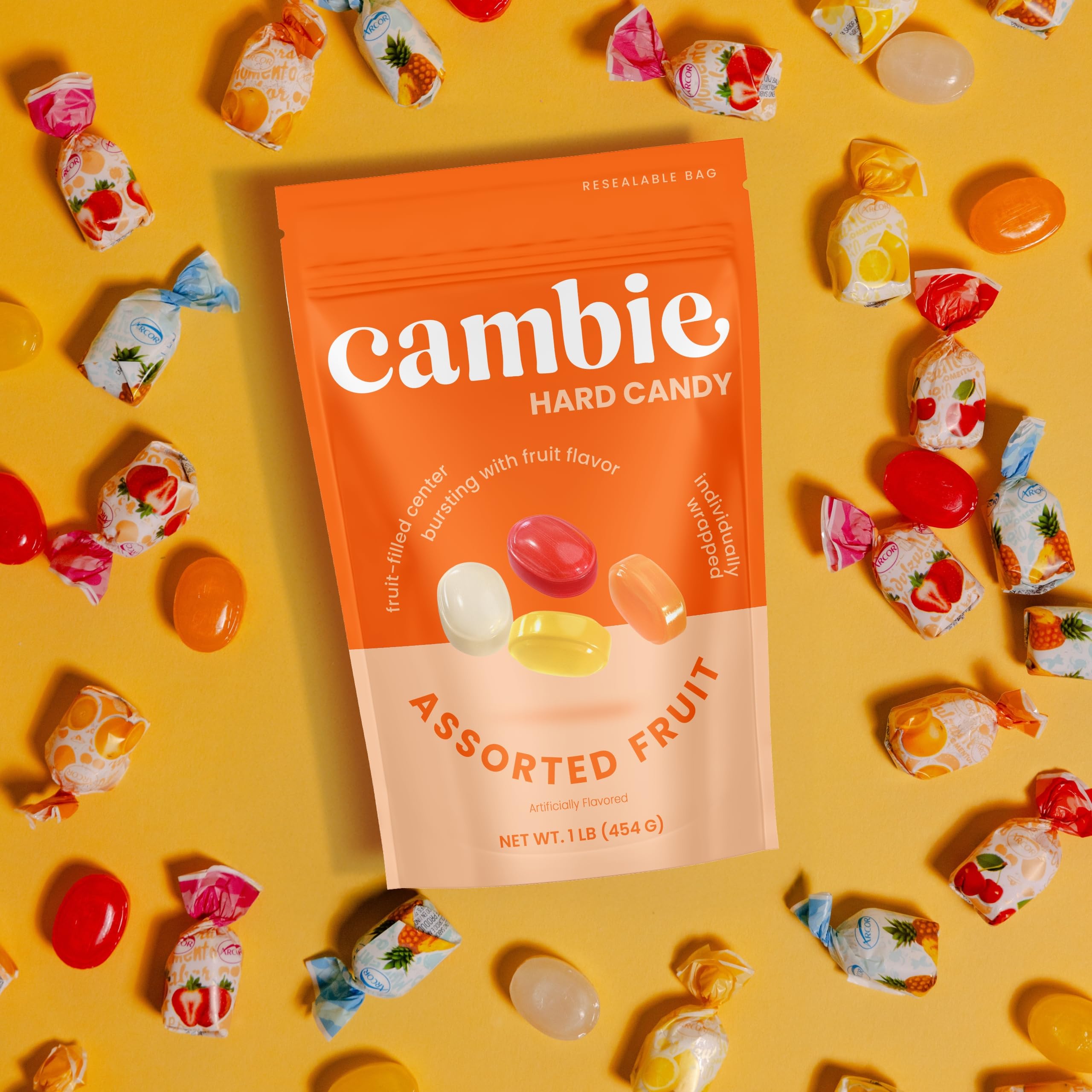 Strawberry Hard Candy Individually Wrapped by Cambie, 2 lbs of Strawberry Candy with a Deliciously Sweet Hard Exterior with a Soft, Fruit-Filled Center