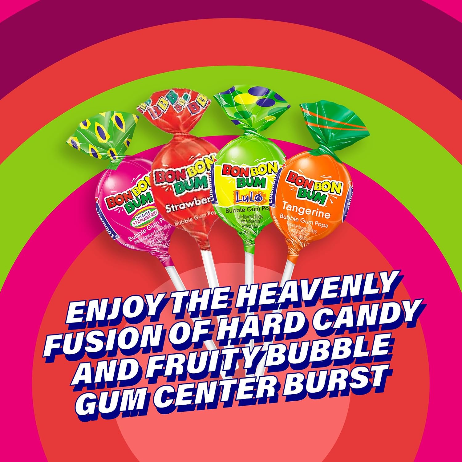 Colombina Bon Bon Bum Passion Fruit Lollipops, Tropical Fruit Hard Candy, Individually Wrapped Candy Pops for Parties, Candy Bowl Refill, Office or Classroom Rewards, 24 Count