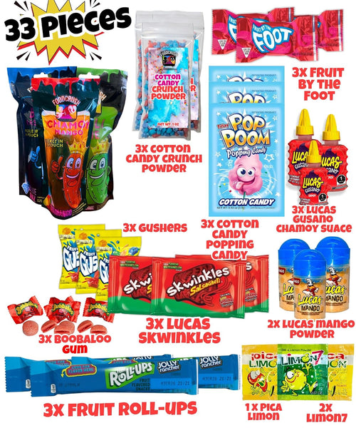 Chamoy Pickle Kit X 3 (33 Pcs) – Chamoy, Blue Raspberry & Hot Lime Pickles with Cotton Candy Crunch – Viral TikTok Candy Gifts, Christmas Care Package Variety Pack for Kids, Teens, Boys & Girls