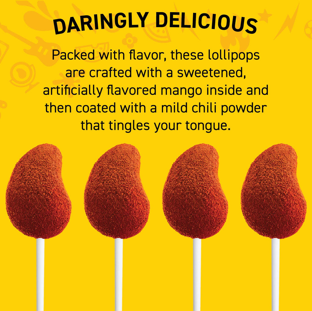 Vero Mango Flavored Lollipops Covered in Chili Powder 40 Count Bag (Net Wt. 22.4 Ounces) - Individually Wrapped Mexican Candy for Piñatas, Halloween, and More