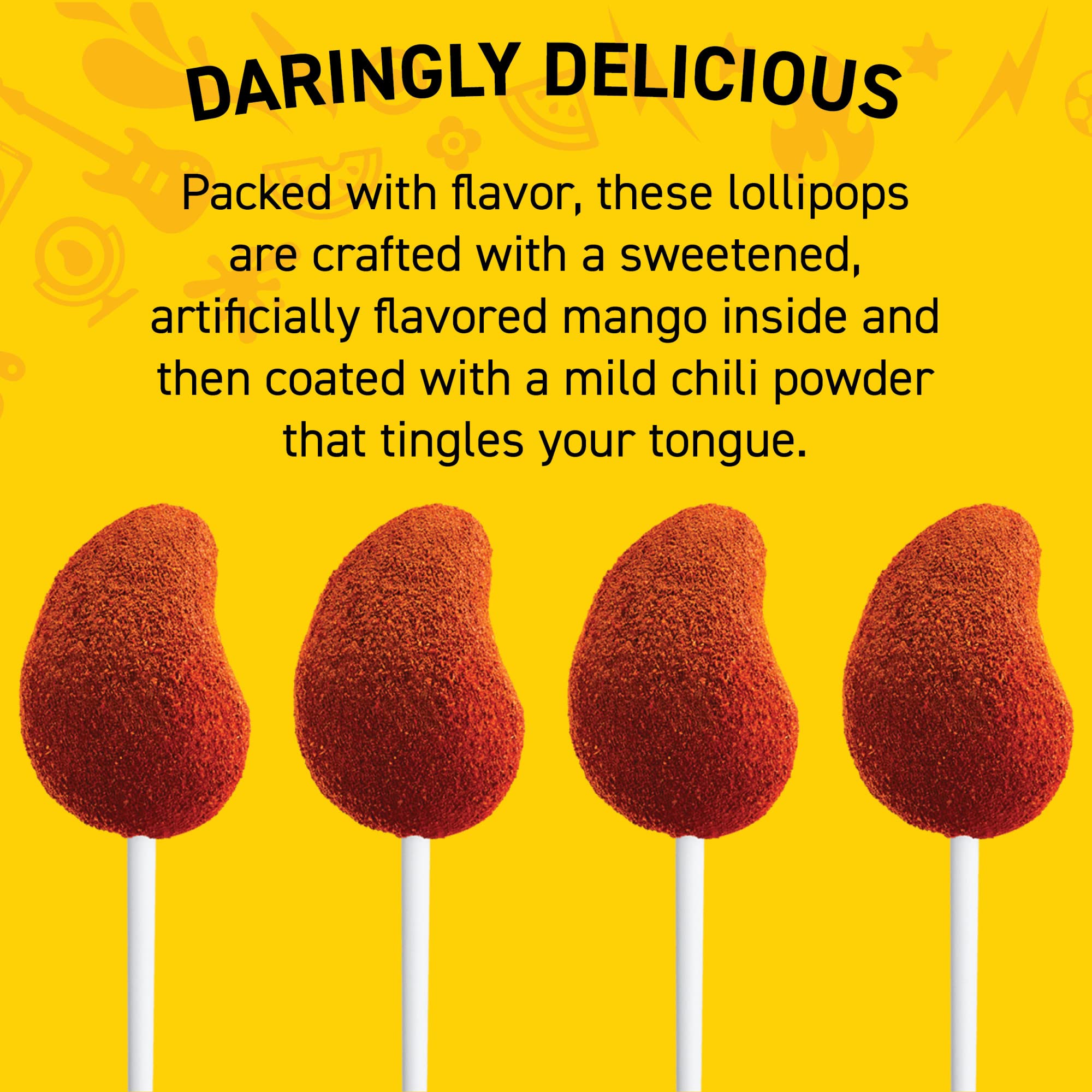 Vero Mango Flavored Lollipops Covered in Chili Powder 40 Count Bag (Net Wt. 22.4 Ounces) - Individually Wrapped Mexican Candy for Piñatas, Halloween, and More