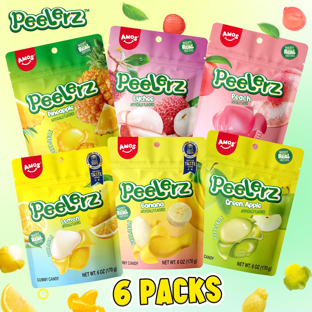 AMOS Peelerz Chili Mango Peelable Gummy Candy, Spicy Sweet Mango Flavor, Real Fruit Juice Infused, 8.47 OZ (240g)