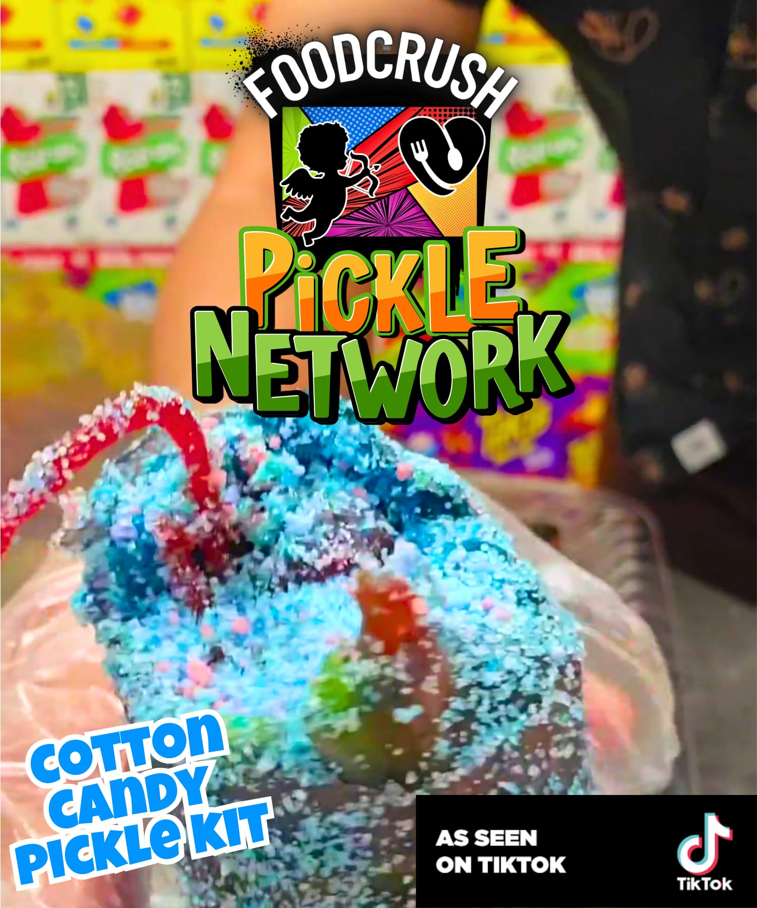Cotton Candy Pickle Kit Gift Box From Tiktok-With Cotton Candy Crunch, Pop Rocks, Lucas Gusano Chamoy, Skwinkles, gifts for kids teen girls boys
