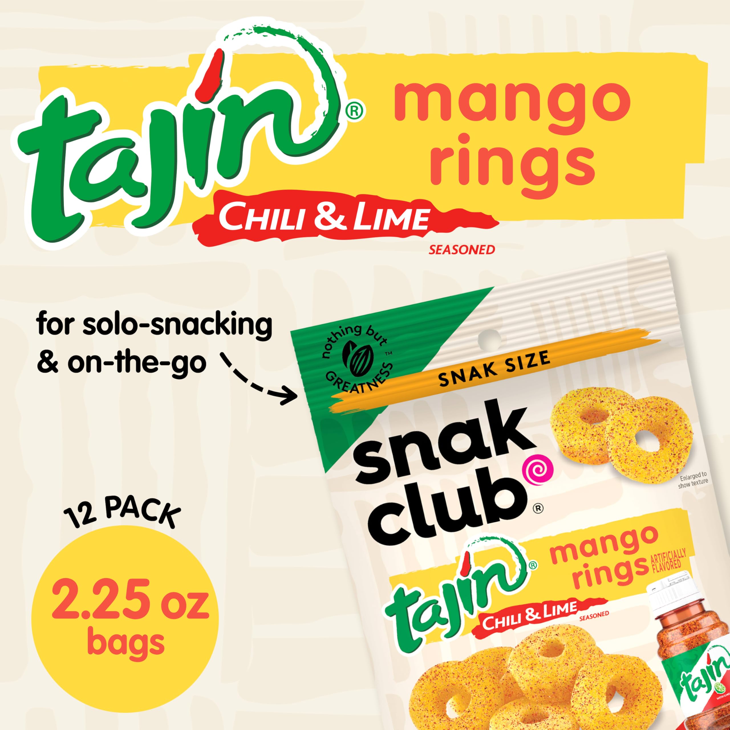 Snak Club Tajin Watermelon Rings, Chili & Lime Gummy Snacks, Mild in Heat Bold in Flavor, Gluten-Free Snack, 2.25oz,(Pack of 12)