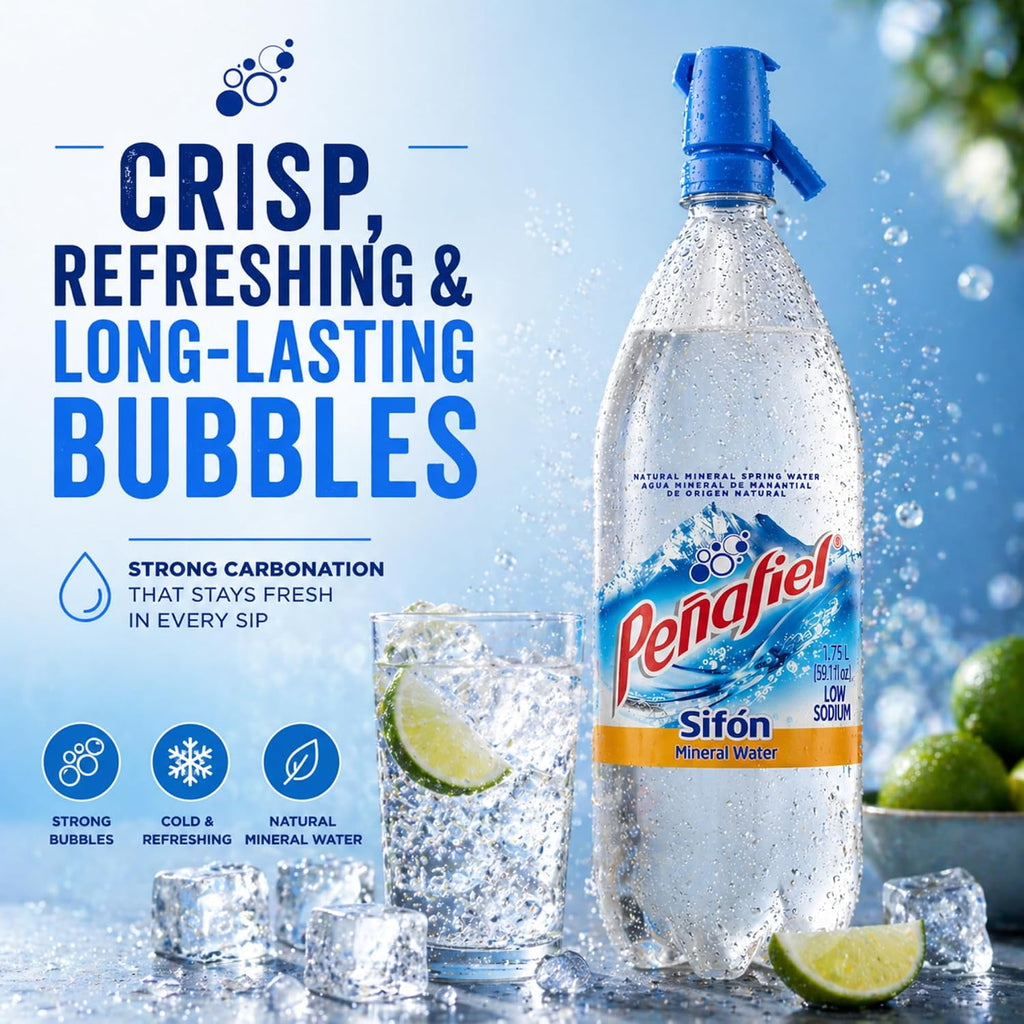 Peñafiel Sifón Sparkling Mineral Water 1.75L (59.17 fl oz) 2 Pack – Agua Mineral Natural con Gas Dispensador, Carbonated Water Soda Style Bottle, Refrescante Bebida Mexicana