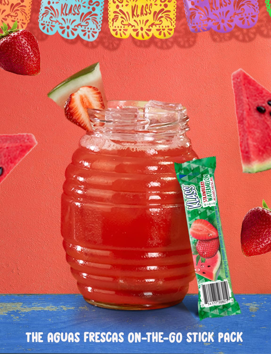 Klass Aguas Frescas, Powdered Drink Mix Variety Pack, 44 Singles Zero Sugar & Caffeine-Free Powder Packets, Water Drink Mix, Flavors: Cucumber Limeade Pineapple Tangerine Strawberry Watermelon & Hibiscus Berries - 5 Calories Per Packet & Natural Flavors