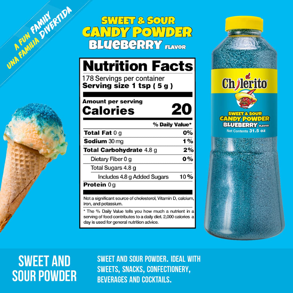 EL CHILERITO Blueberry Candy Powder 960g /32.2 Fl. Oz + Sauce Chamoy Flavor 355ml /12.0 Fl. Oz - Mexican Food - For Snacks, Drinks, And Fruits - Kosher - Chili - Natural Ingredients