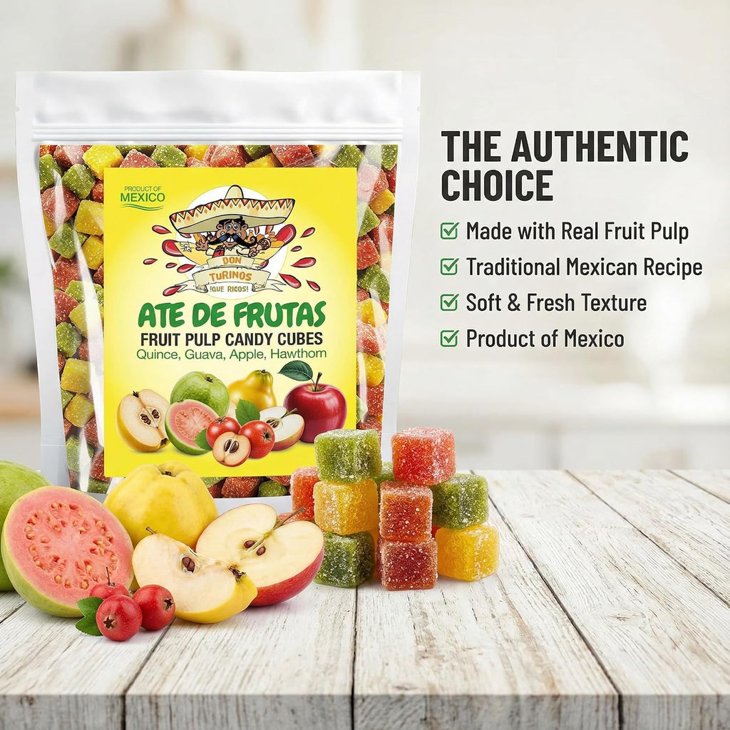 Mexican Candy Fruit Cubes - Ate de Frutas with Guava, Quince, Apple, Hawthorn, Authentic Fruit Pulp Candy, Gluten-Free Sweets By Don Turinos